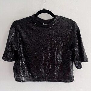 H&M Black Sequined Crop Top